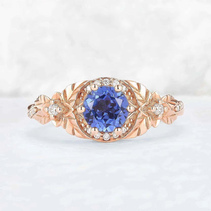 Nature Inspired Round Cut Cornflower Sapphire Gemstone Ring