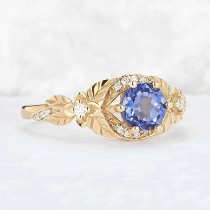 Nature Inspired Round Cut Cornflower Sapphire Gemstone Ring