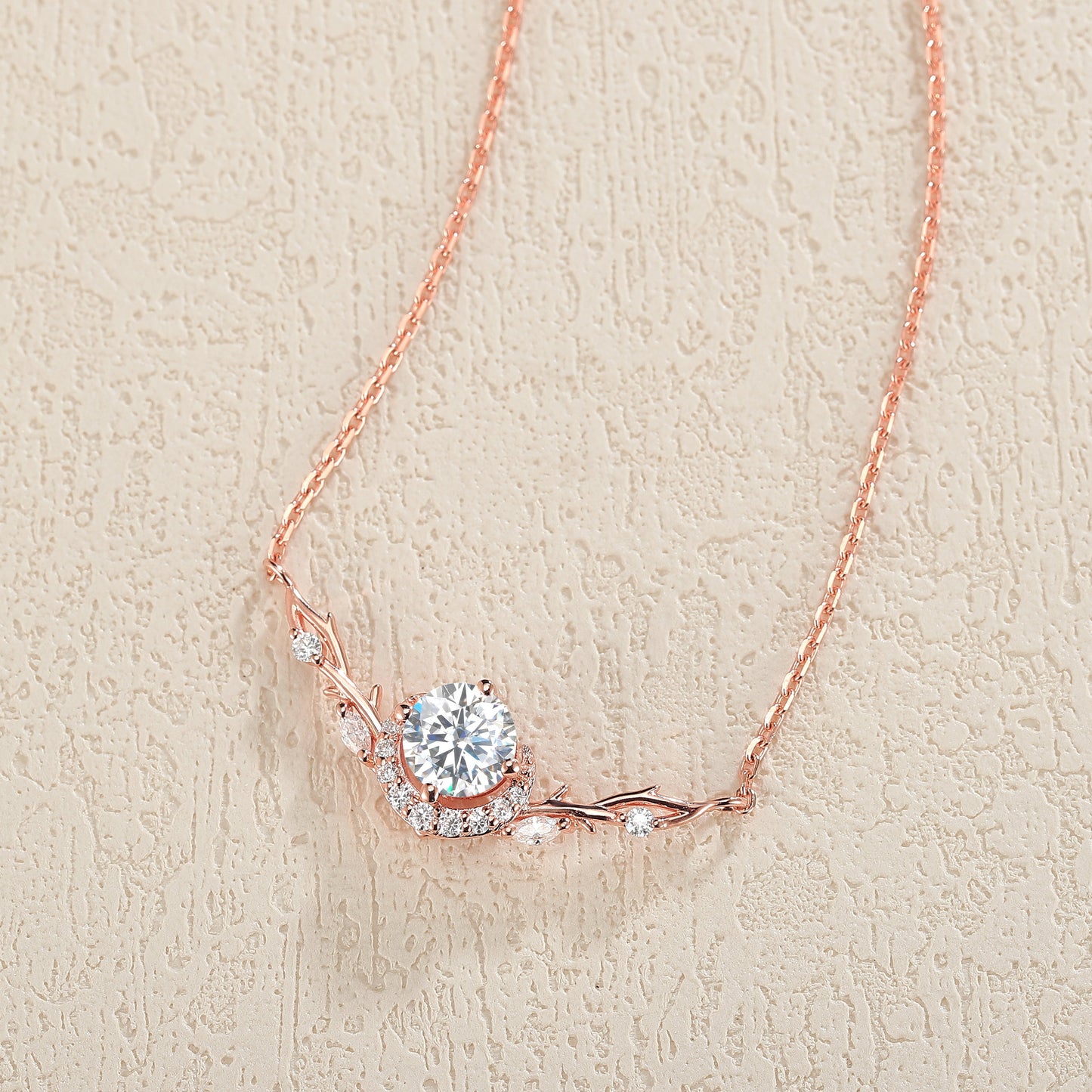 Nature Inspired Round Cut Moissanite Vine Necklace