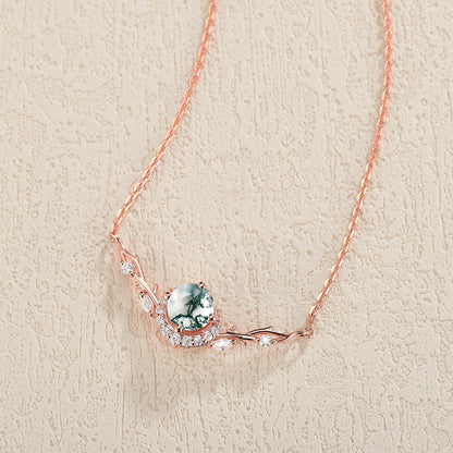 Nature Inspired Round Cut Moss Agate Vine Necklace