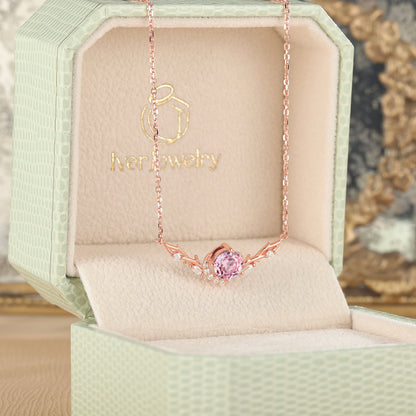 Nature Inspired Round Cut Pink Sapphire Vine Necklace