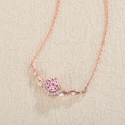 Nature Inspired Round Cut Pink Sapphire Vine Necklace