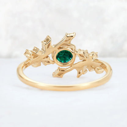 Nature Inspired Round Emerald Vine Gemstone Ring