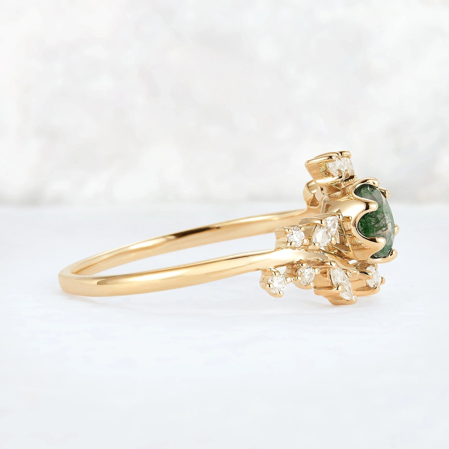 Nature Inspired Round Moss Agate Vine Gemstone Ring