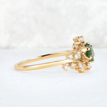 Nature Inspired Round Moss Agate Vine Gemstone Ring