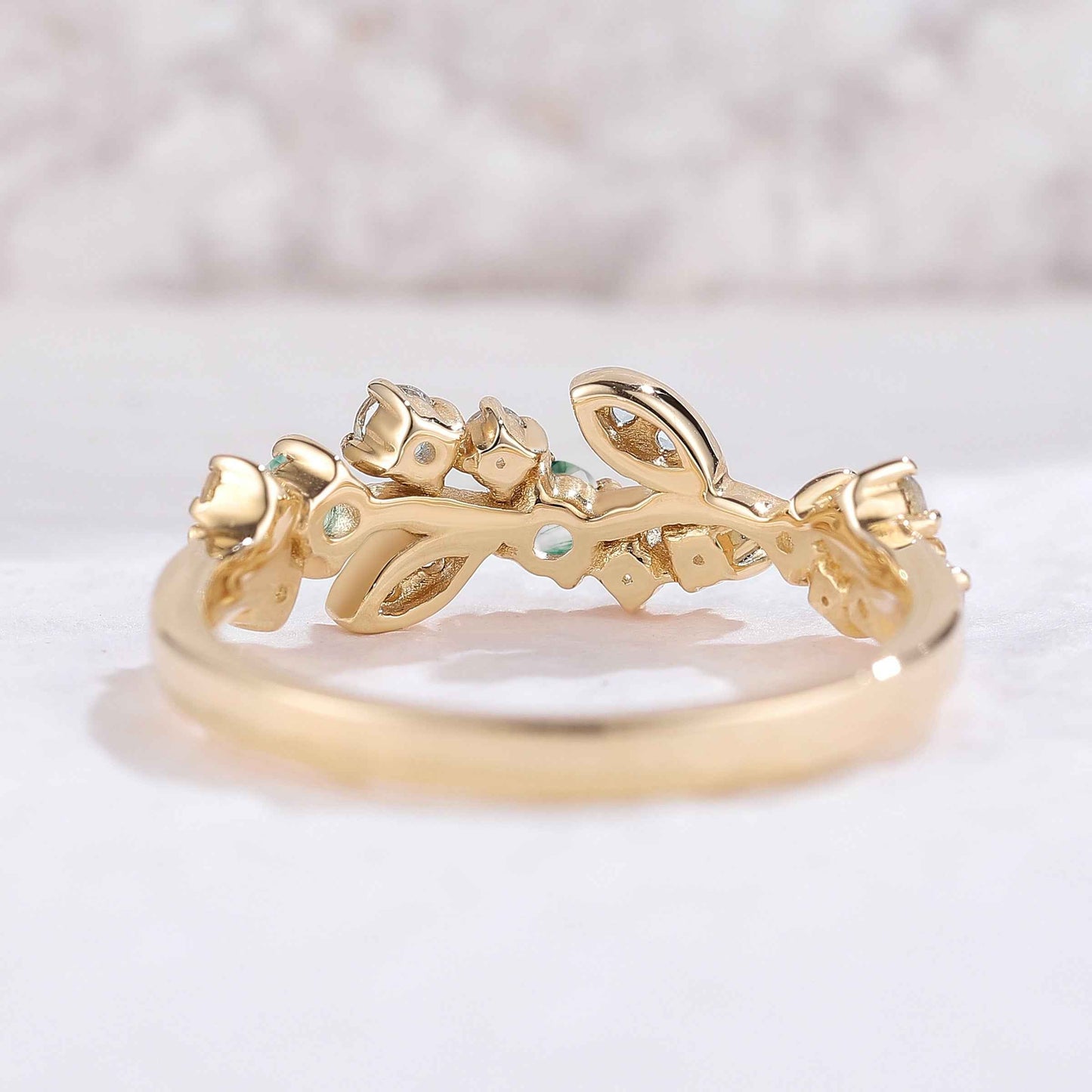 Nature Inspired Round Moss Agate Yellow Gold Gemstone Ring