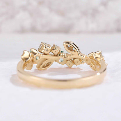 Nature Inspired Round Moss Agate Yellow Gold Gemstone Ring