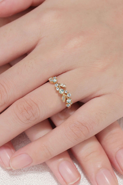 Nature Inspired Round Moss Agate Yellow Gold Gemstone Ring