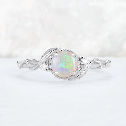 Nature Inspired Round Opal Leafy Twisted Gemstone Ring Set 2pcs
