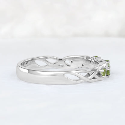 Nature Inspired Round Cut Peridot Willow Leaves Stacking Ring