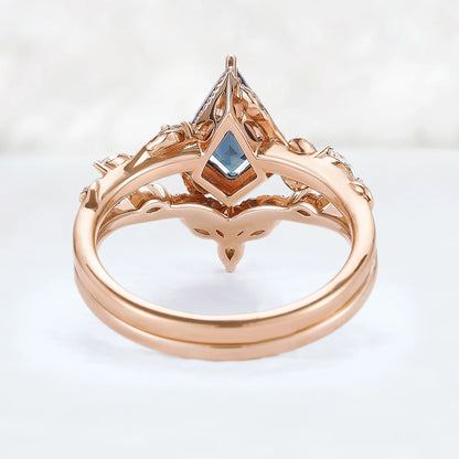Nature Kite Cut Alexandrite Leaf Gemstone Ring Set 2pcs