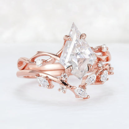 Nature Kite Cut Moissanite Leaf and Vine Gemstone Ring Set 2pcs