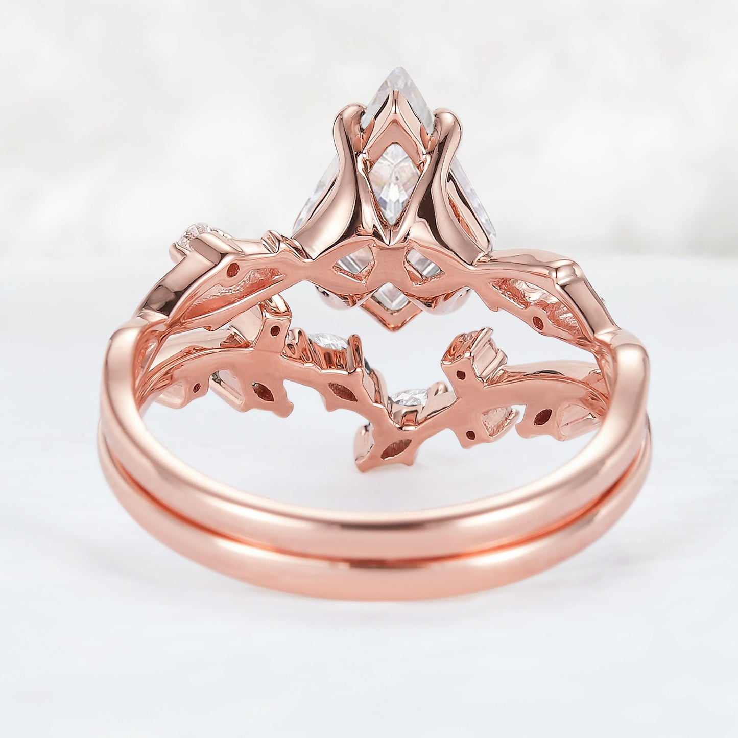 Nature Kite Cut Moissanite Leaf and Vine Gemstone Ring Set 2pcs
