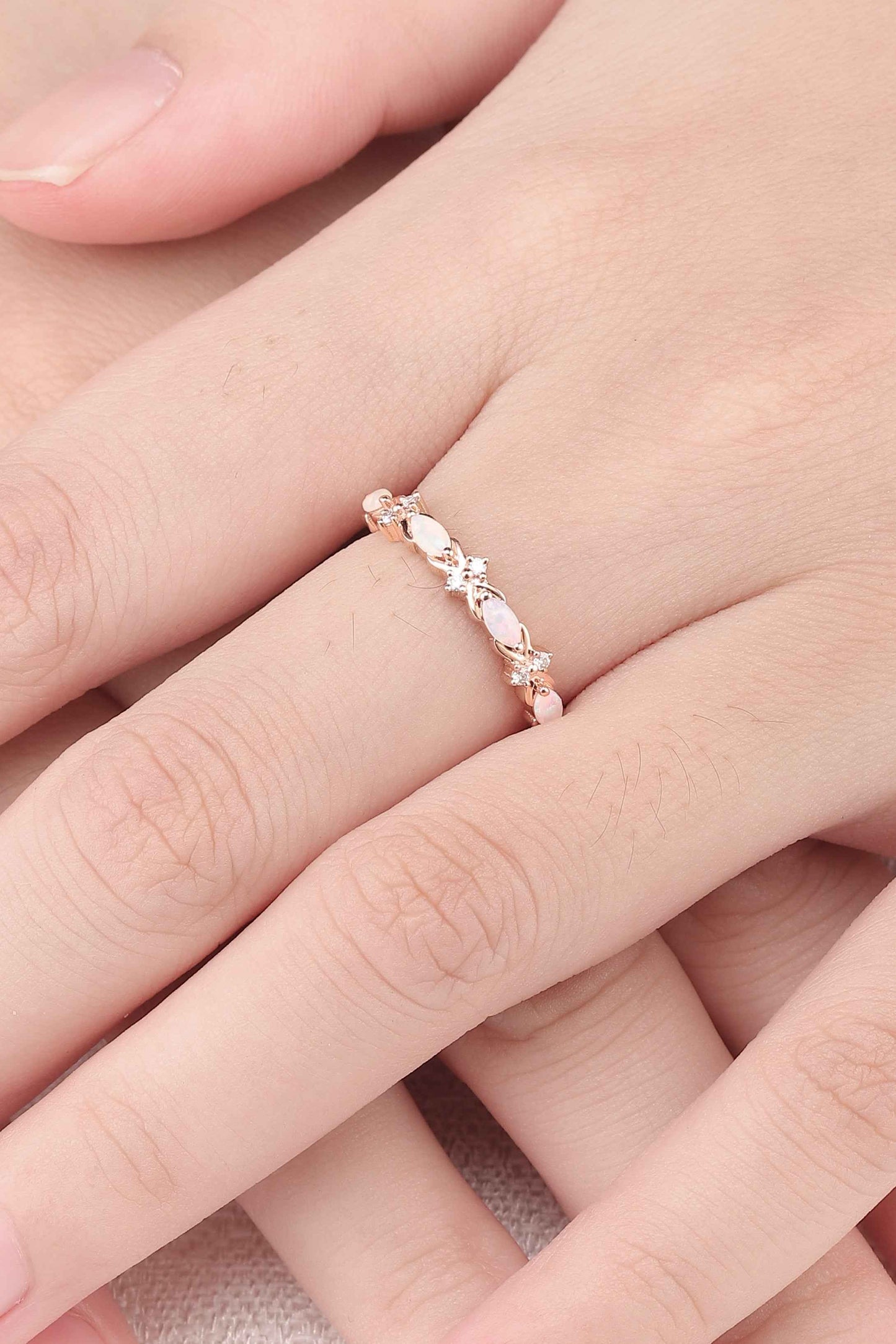 Nature Marquise Shaped Opal Rose Gold Stacking Ring