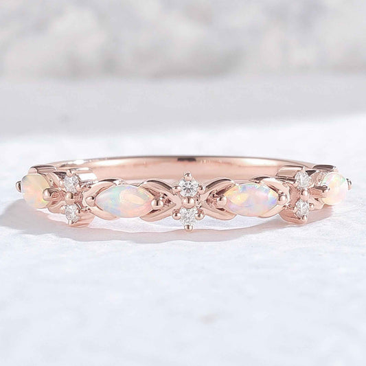 Nature Marquise Shaped Opal Silver Stacking Ring