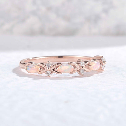 Nature Marquise Shaped Opal Silver Stacking Ring