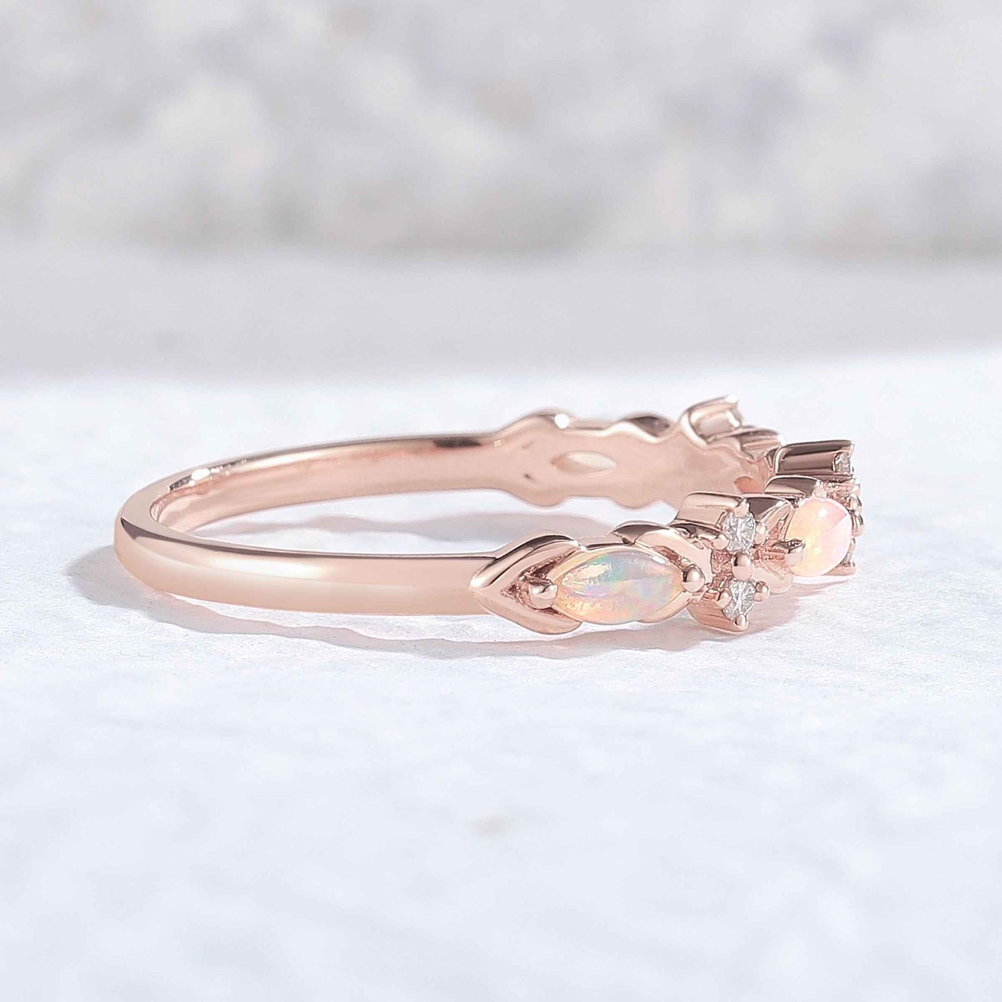 Nature Marquise Shaped Opal Silver Stacking Ring