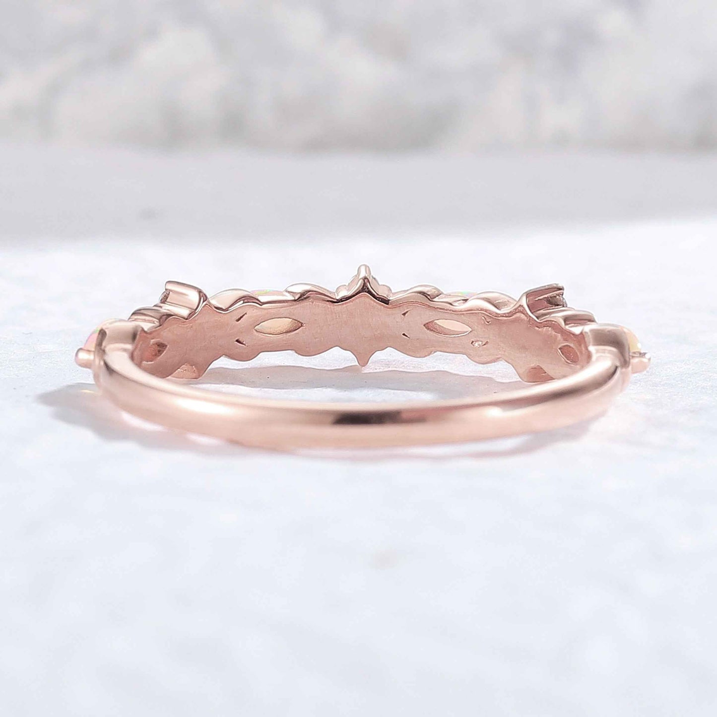 Nature Marquise Shaped Opal Silver Stacking Ring