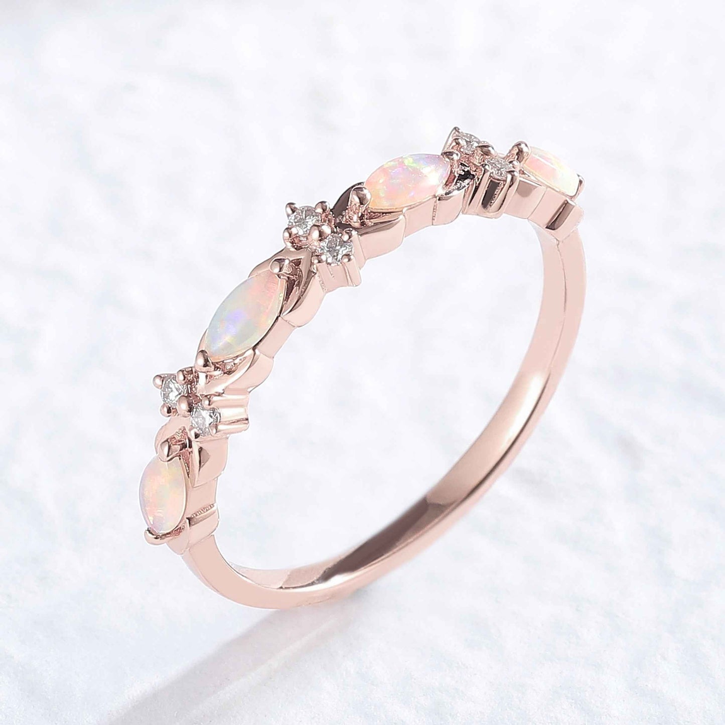 Nature Marquise Shaped Opal Silver Stacking Ring