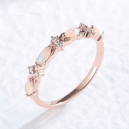 Nature Marquise Shaped Opal Silver Stacking Ring