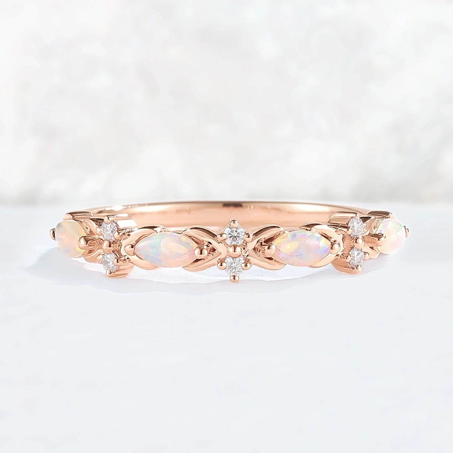Nature Marquise Shaped Opal Rose Gold Stacking Ring