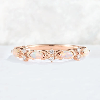 Nature Marquise Shaped Opal Rose Gold Stacking Ring