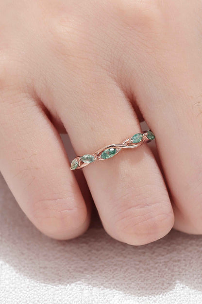 Nature Moss Agate Braidal Stack 14K Rose Gold Stacking Ring
