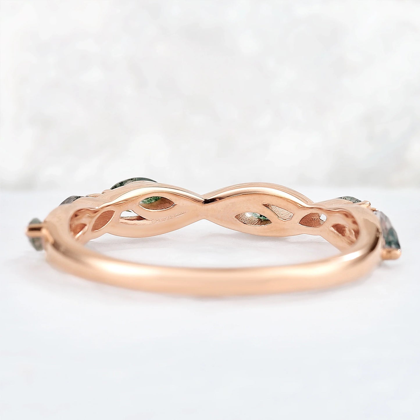 Nature Moss Agate Braidal Stack 14K Rose Gold Stacking Ring