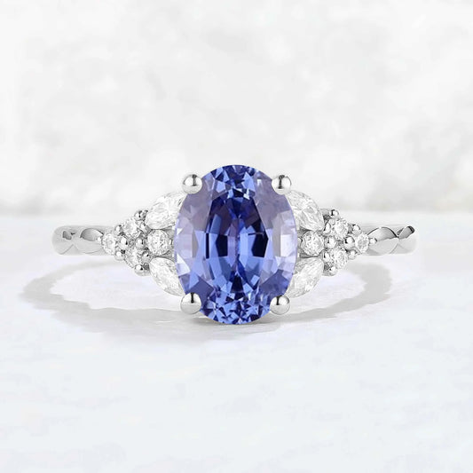 Nature Oval Shaped Cornflower Sapphire Twisted Gemstone Ring
