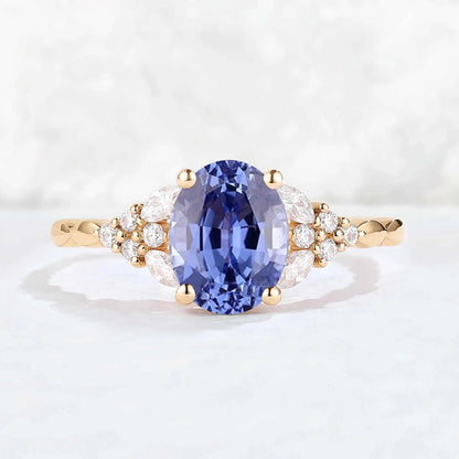 Nature Oval Shaped Cornflower Sapphire Twisted Gemstone Ring
