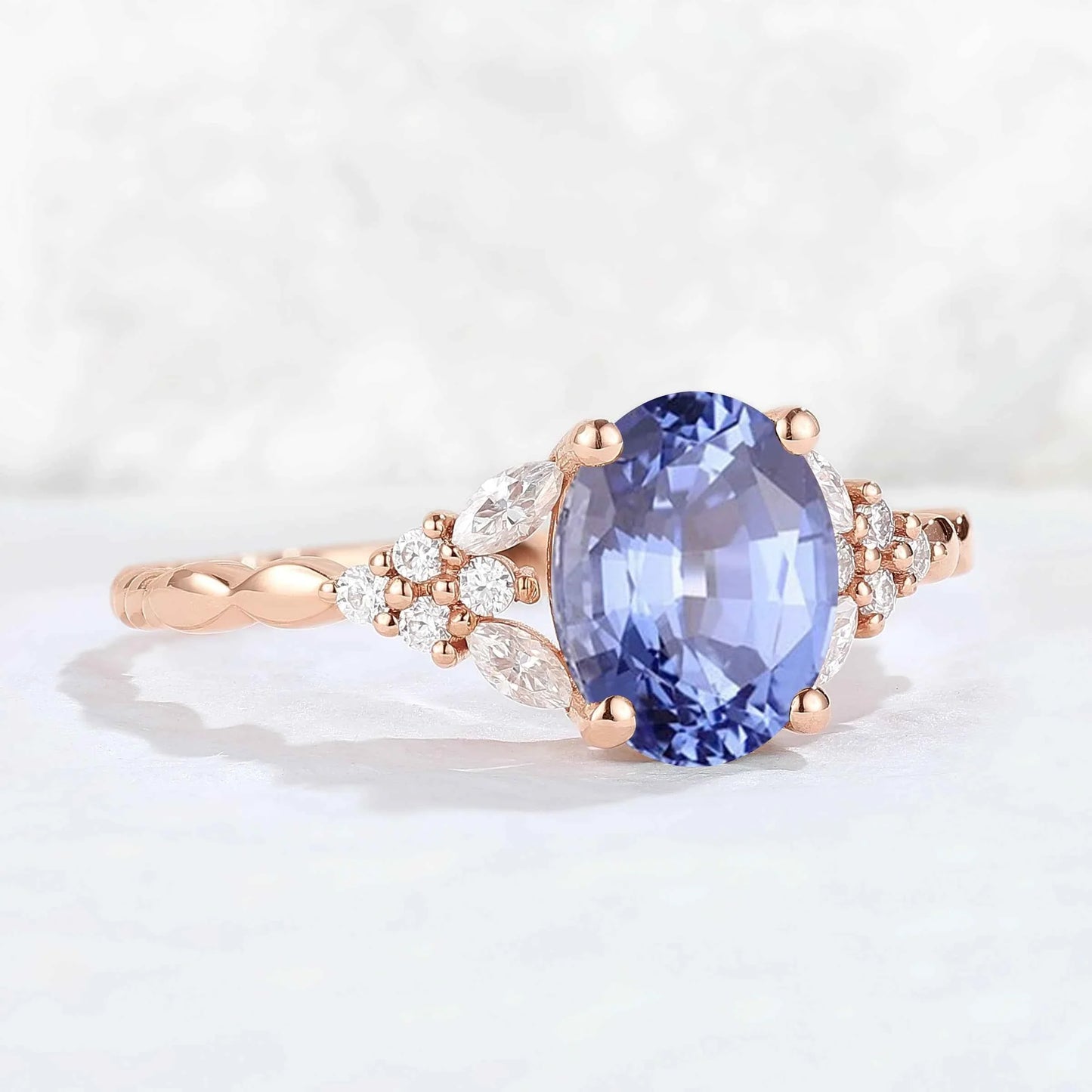 Nature Oval Shaped Cornflower Sapphire Twisted Gemstone Ring