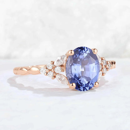Nature Oval Shaped Cornflower Sapphire Twisted Gemstone Ring