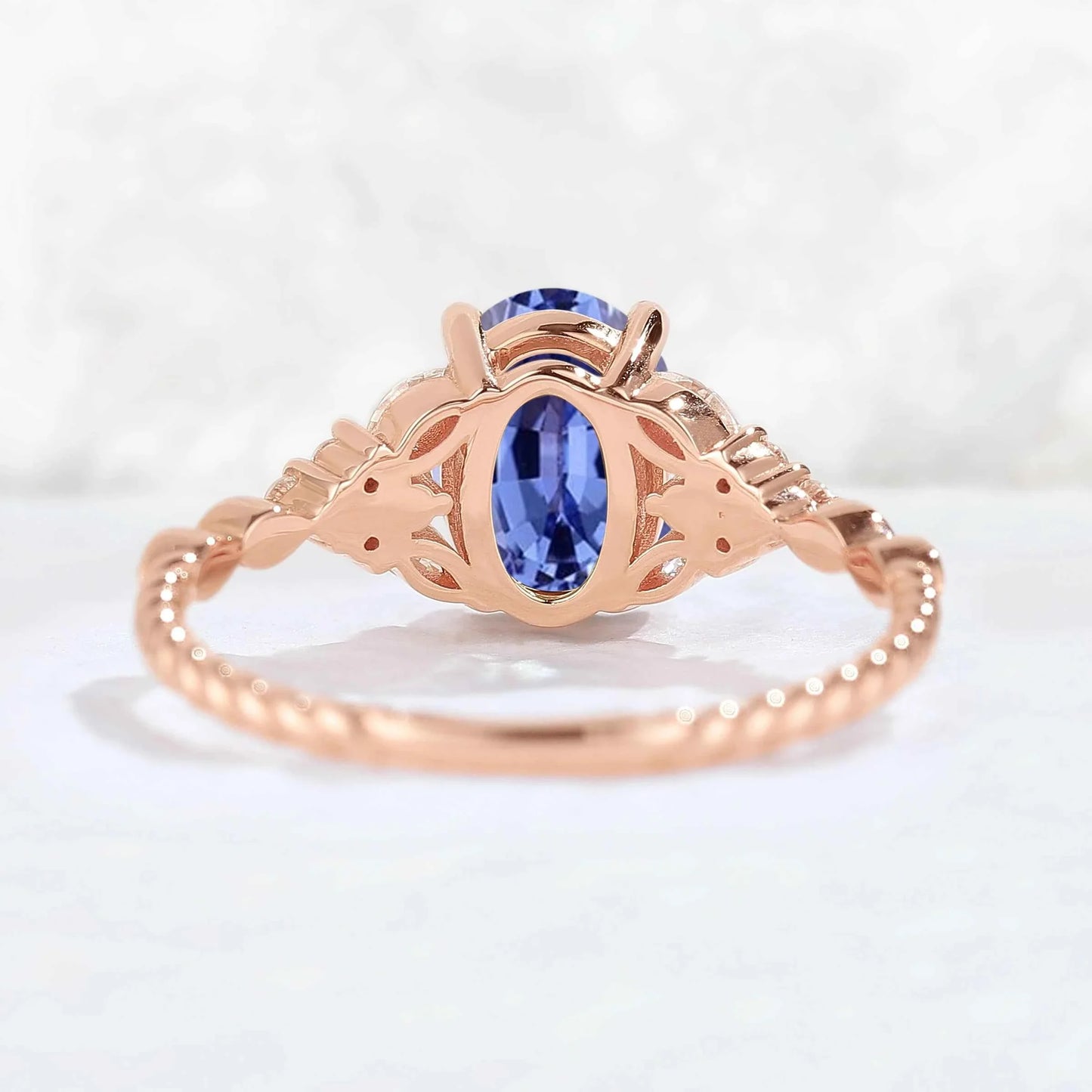 Nature Oval Shaped Cornflower Sapphire Twisted Gemstone Ring