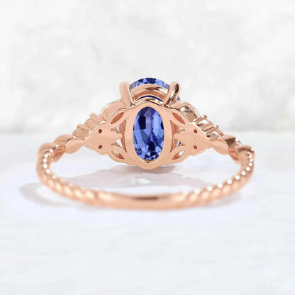 Nature Oval Shaped Cornflower Sapphire Twisted Gemstone Ring