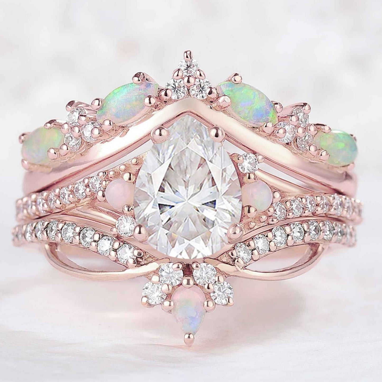Nature Pear Shaped Moissanite Vine Handmade Ring Set 3pcs