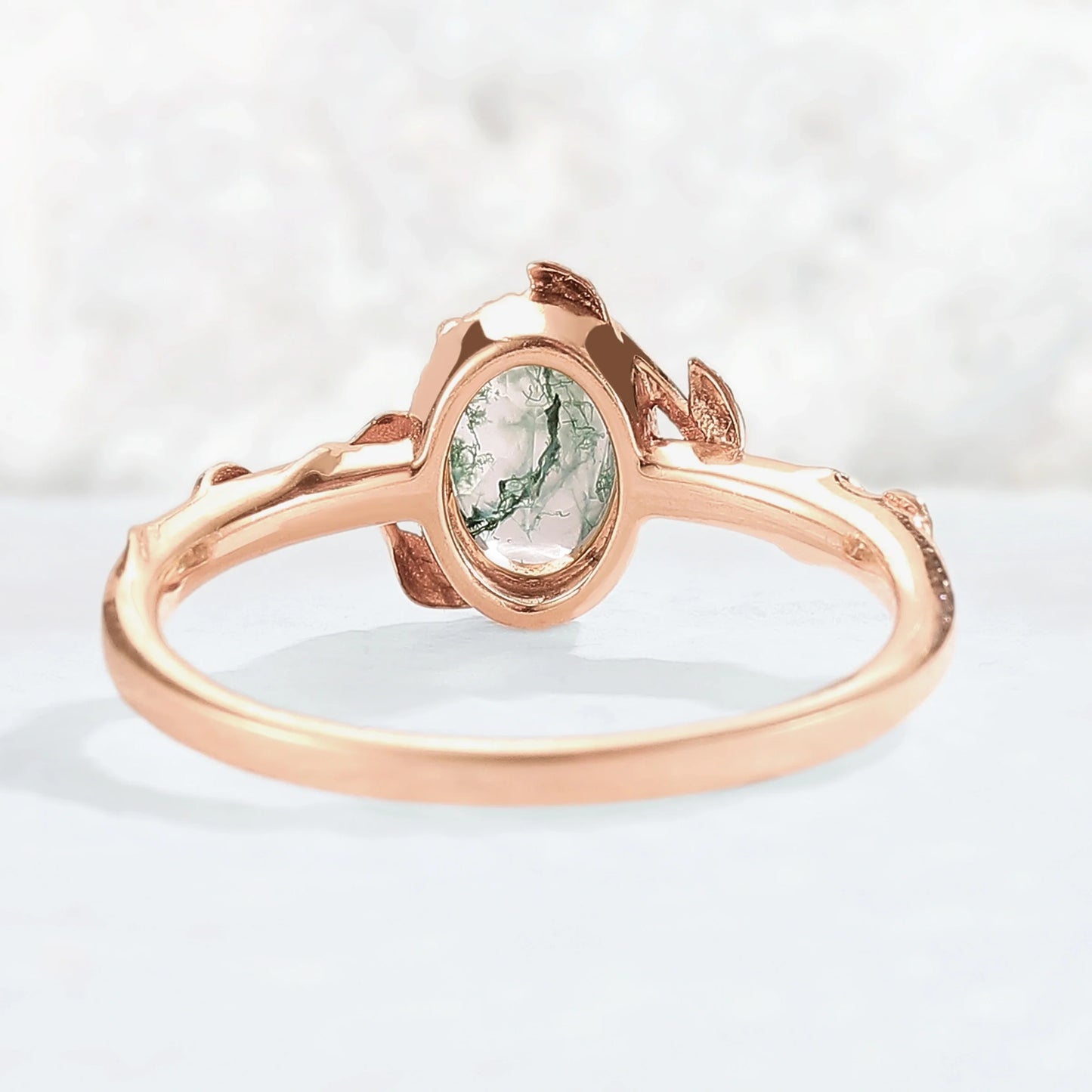 Nature Oval Shaped Moss Agate Leaf Gemstone Ring