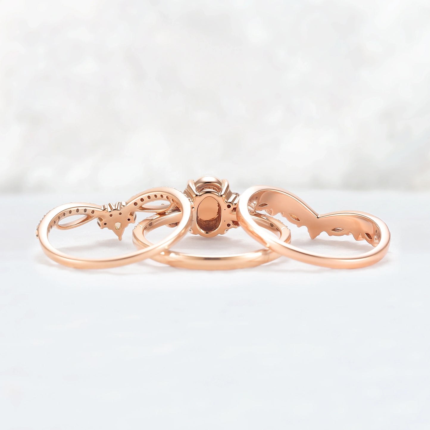 Unique Oval Cut Natural Opal Vine Gemstone Ring Set 3pcs