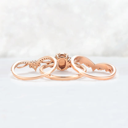 Unique Oval Cut Natural Opal Vine Gemstone Ring Set 3pcs