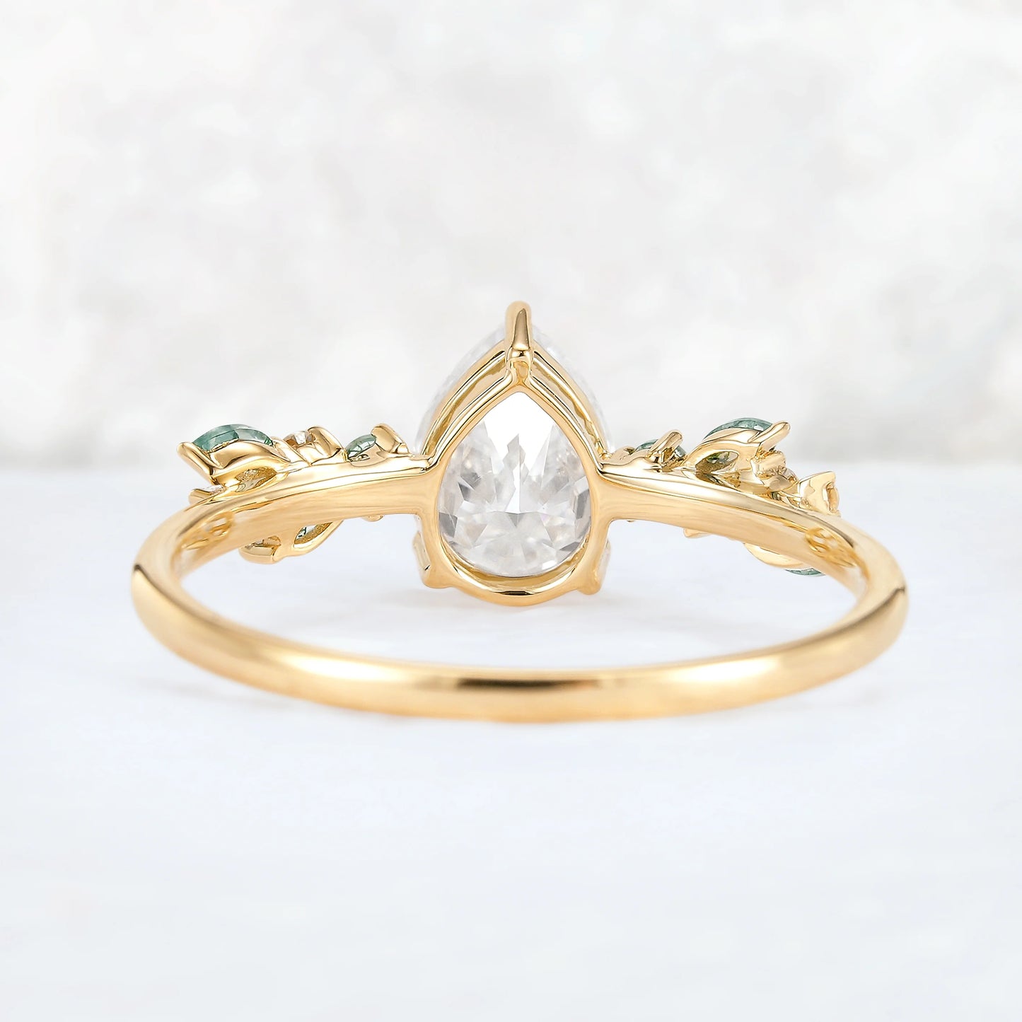 Nature Pear Cut Moissanite Leaf Gemstone Ring