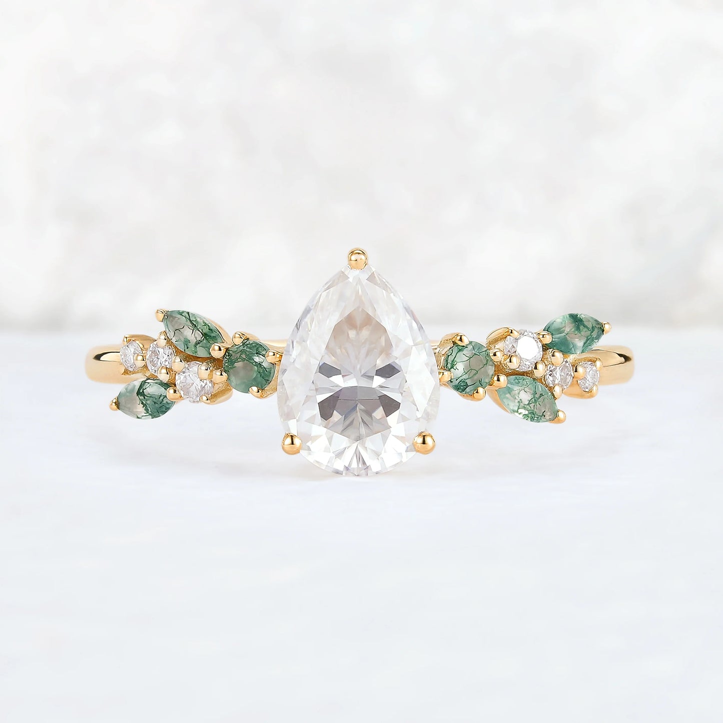 Nature Pear Cut Moissanite Leaf Gemstone Ring