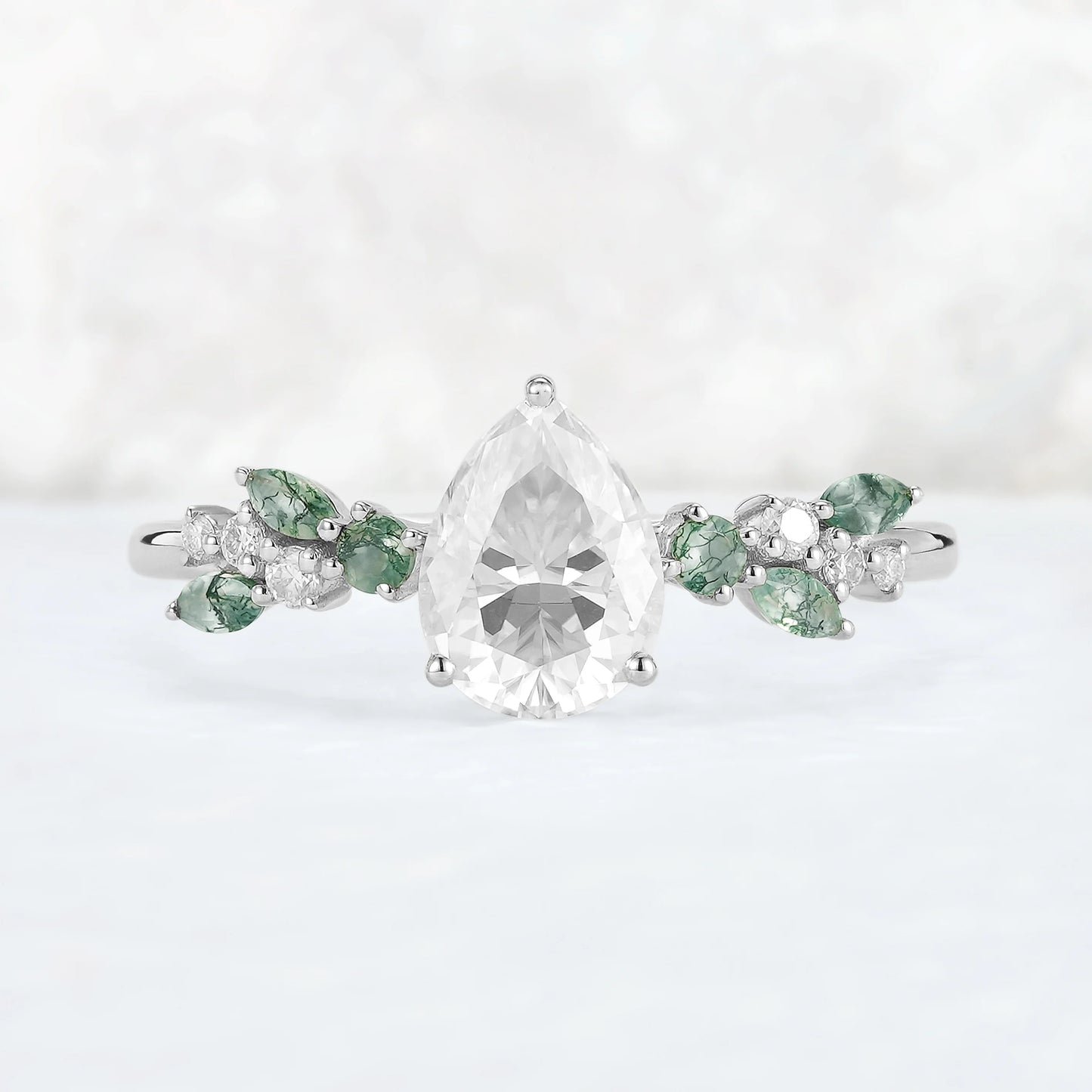 Nature Pear Cut Moissanite Leaf Gemstone Ring