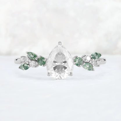 Nature Pear Cut Moissanite Leaf Gemstone Ring