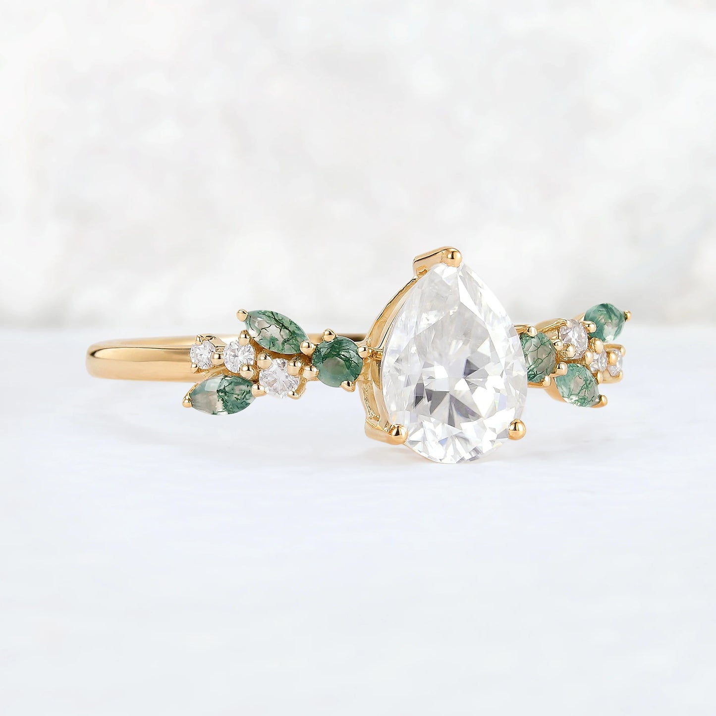 Nature Pear Cut Moissanite Leaf Gemstone Ring