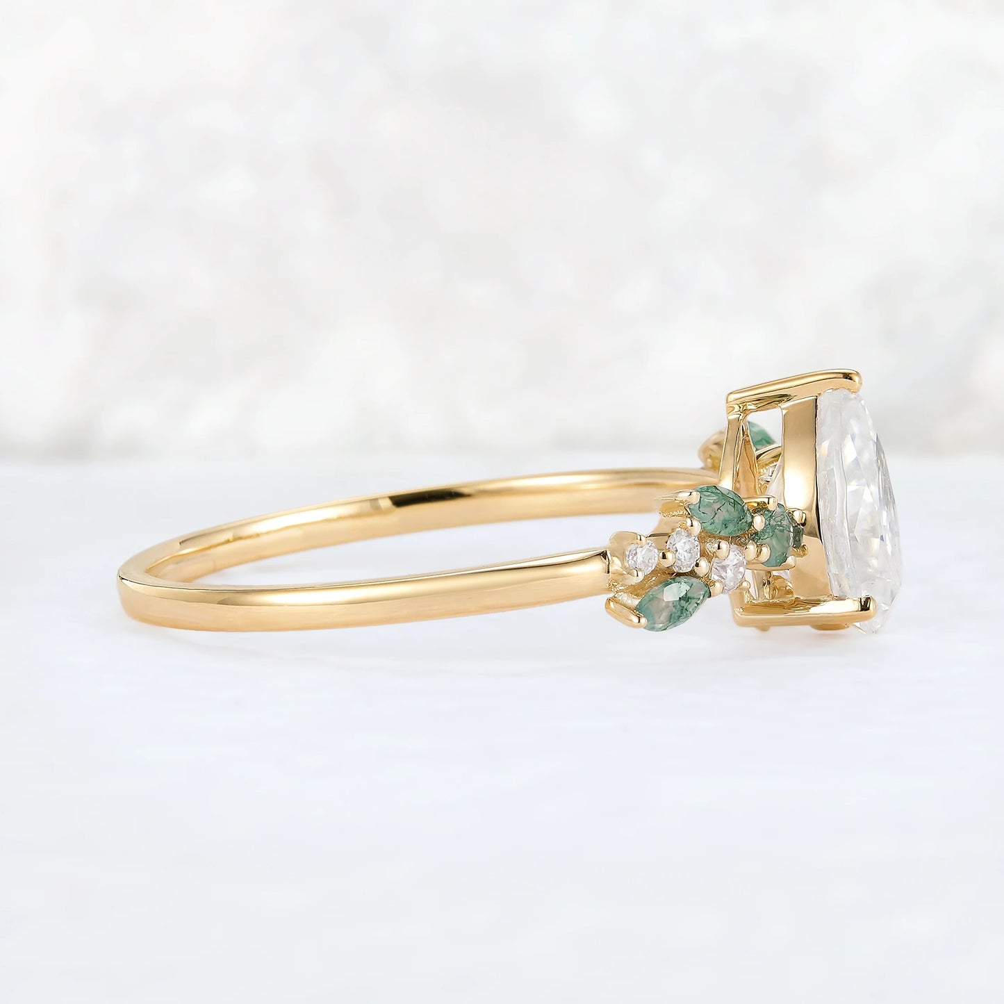 Nature Pear Cut Moissanite Leaf Gemstone Ring