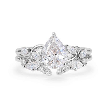 Nature Pear Shaped Moissanite Vine Gemstone Ring Set 2pcs