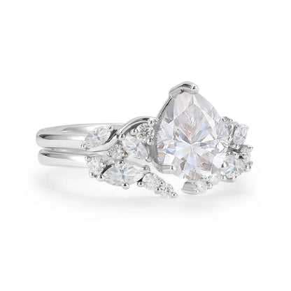 Nature Pear Shaped Moissanite Vine Gemstone Ring Set 2pcs