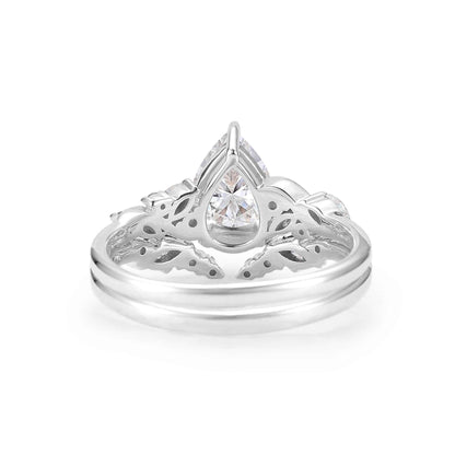 Nature Pear Shaped Moissanite Vine Gemstone Ring Set 2pcs
