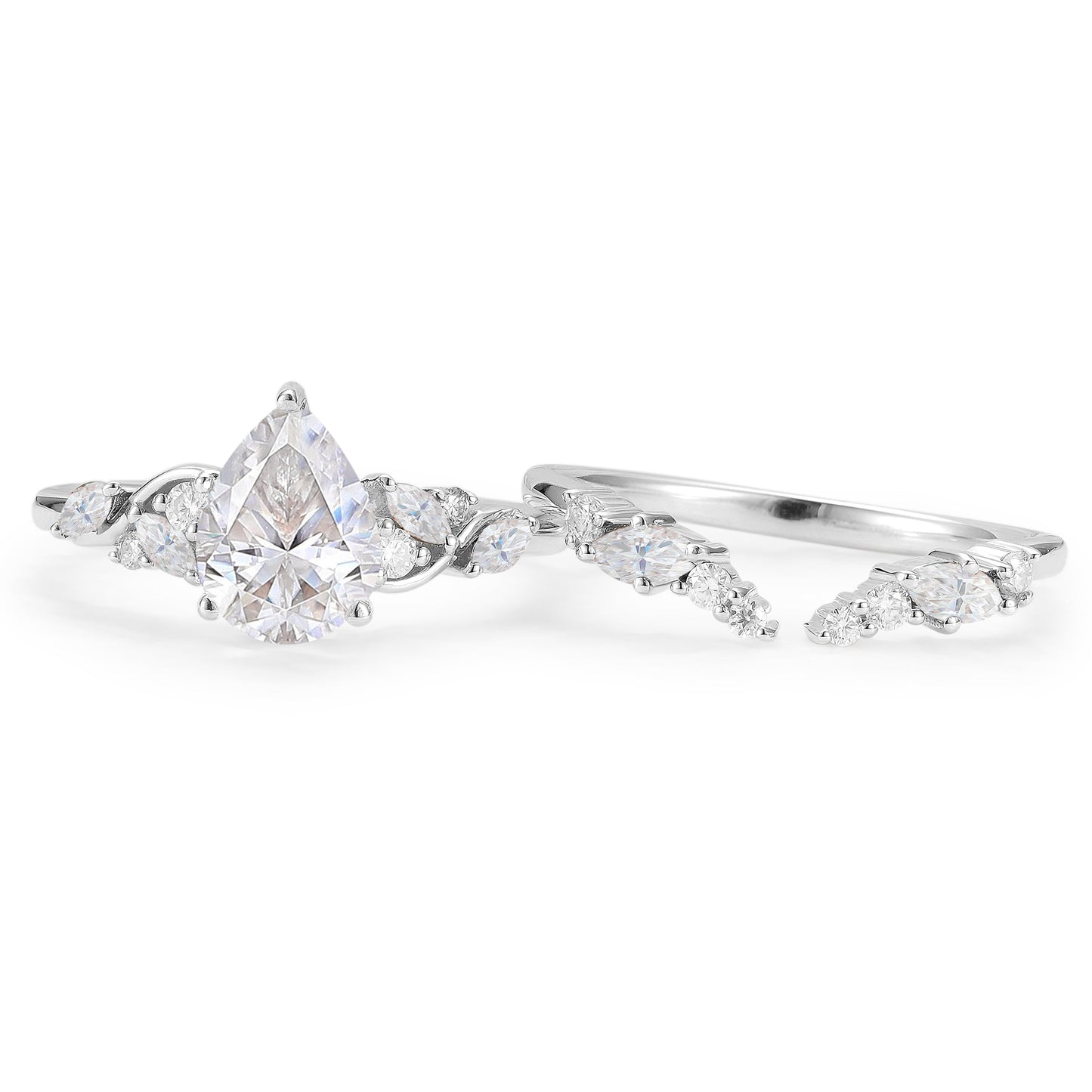 Nature Pear Shaped Moissanite Vine Gemstone Ring Set 2pcs
