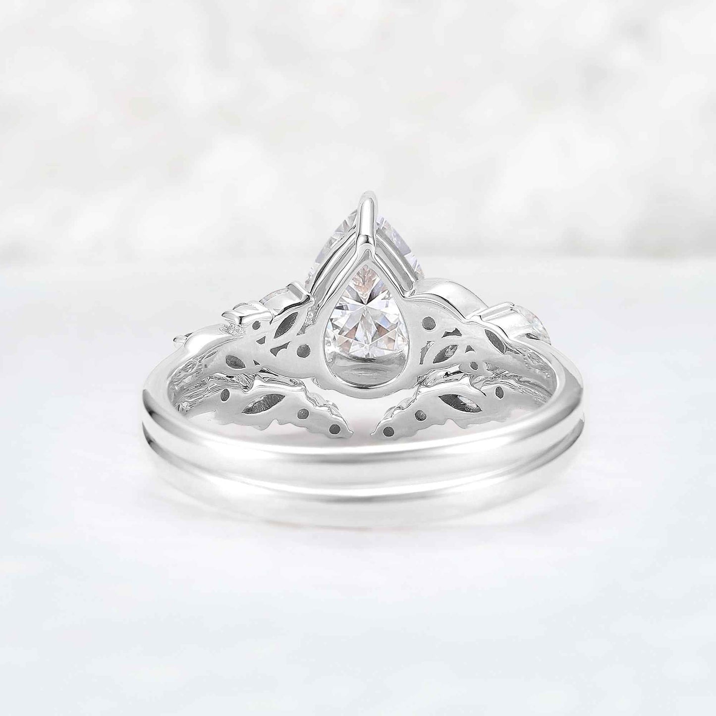 Nature Pear Cut Moissanite Vine Gemstone Ring Set 2pcs