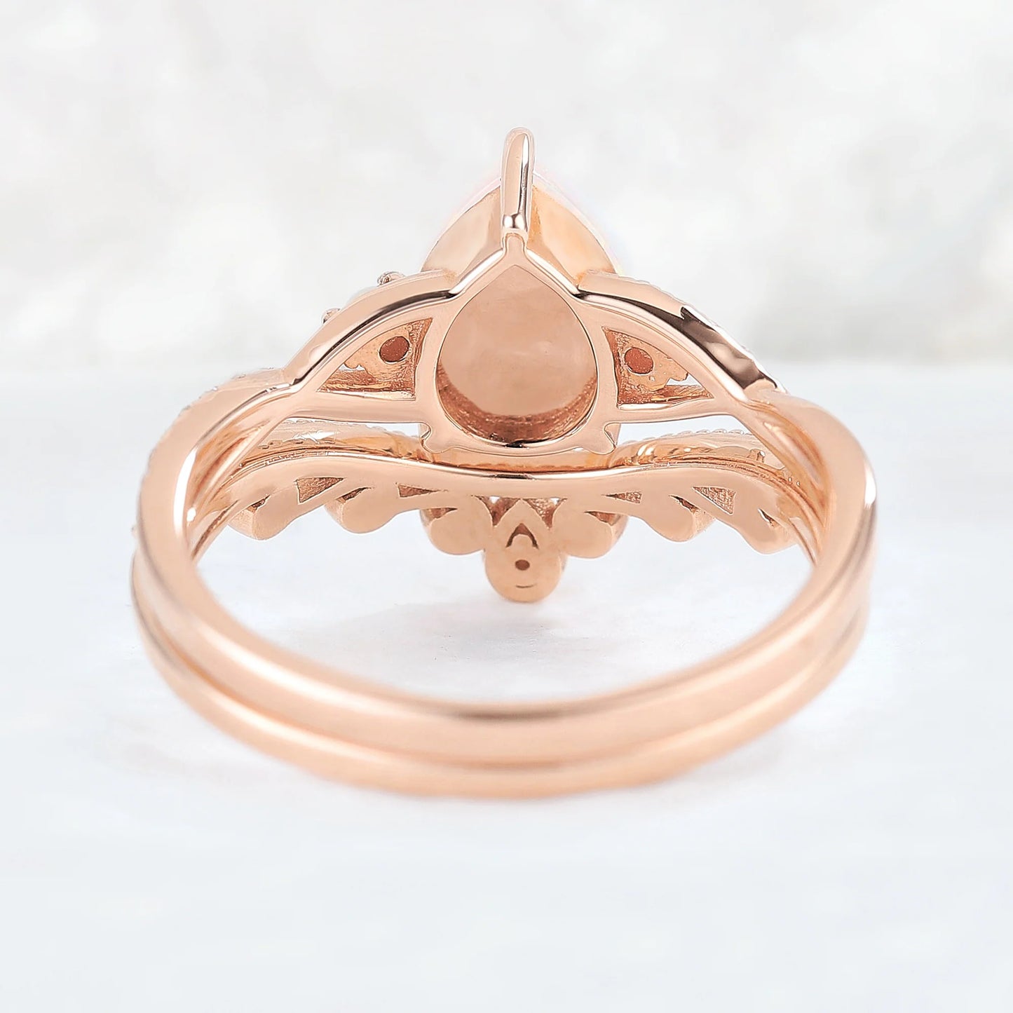 Nature Pear Shaped Opal Vine Gemstone ring set 2pcs